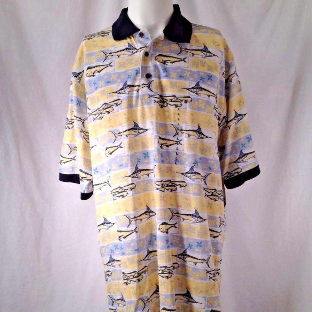 Windham Pointe Polo Shirt Sz LT Ocean Fish Marlin